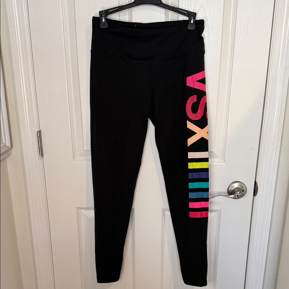 Victoria's Secret VSX Black workout Leggings with Pink and multicolor accents